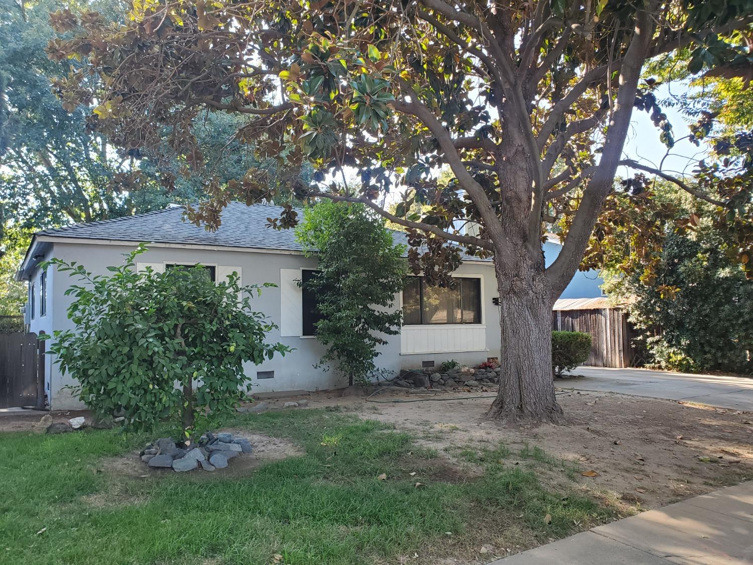 a view of a house with yard and a tree