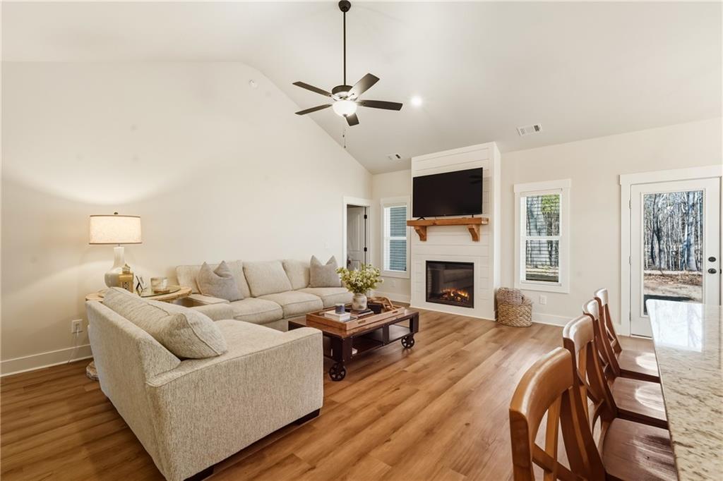 3462 Vinson Mountain Road Rockmart, GA 30153 - Photo 7 of 31 a living room with furniture a fireplace and a flat screen tv