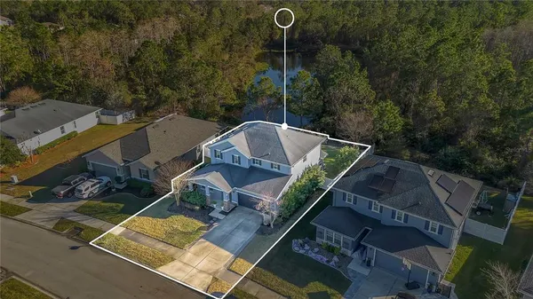 an aerial view of a house