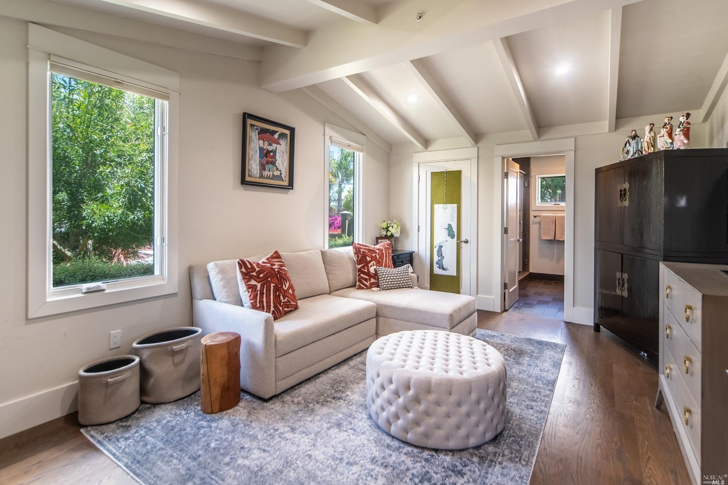 208 Reed Boulevard Mill Valley, CA 94941 - Photo 25 of 47 Bedroom 2, also on the main level, is a large guest suite that has its own generous bathroom. No stairs to this bedroom, that is currently being used as a 2nd family room with a pull-out sofa bed.