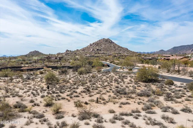 a view of a field with mountains in the background