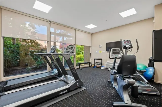 a view of a room with gym equipment
