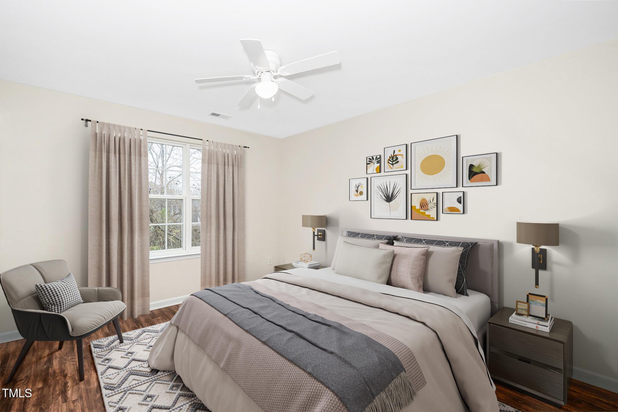 7753 Winners Edge Street Raleigh, NC 27617 - Photo 28 of 46 a bedroom with a bed and wooden floor