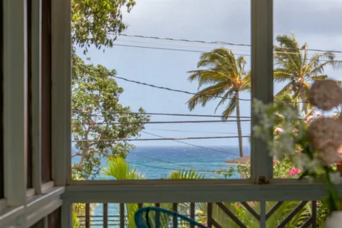 a view of an outside dining space with furniture window and outside view