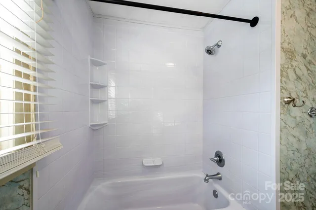 a bathroom with a shower and a bathtub