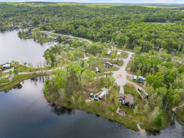 a view of a lake with a city