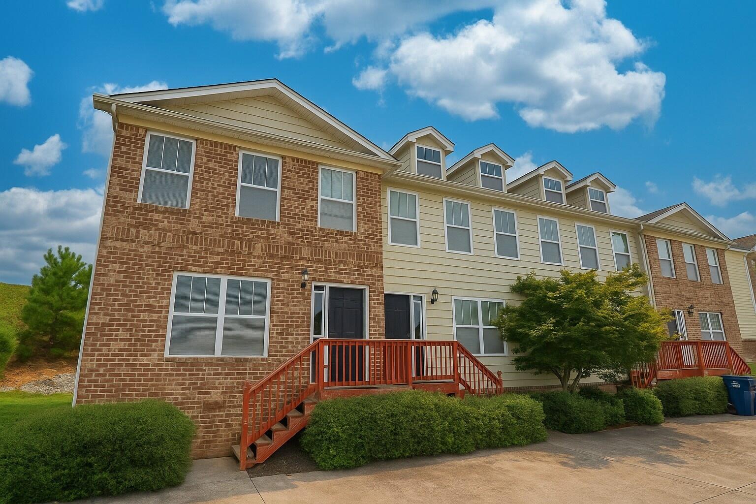 SuburbanTownhouseRowunderBlueSkie