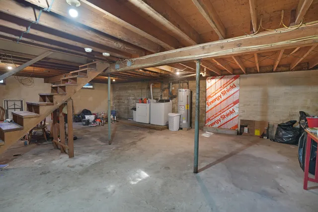 a view of a garage with storage