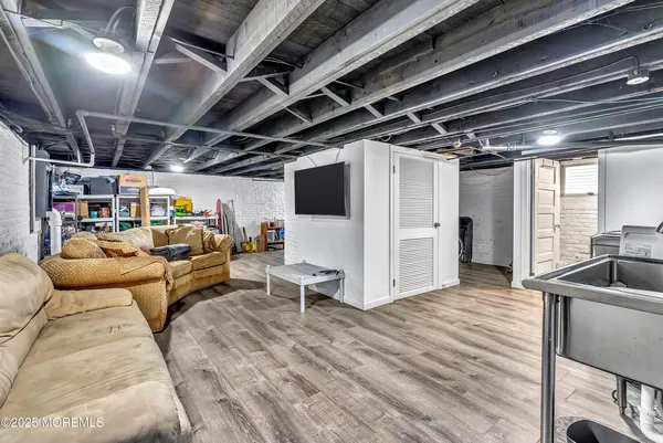 a view of a garage with couch