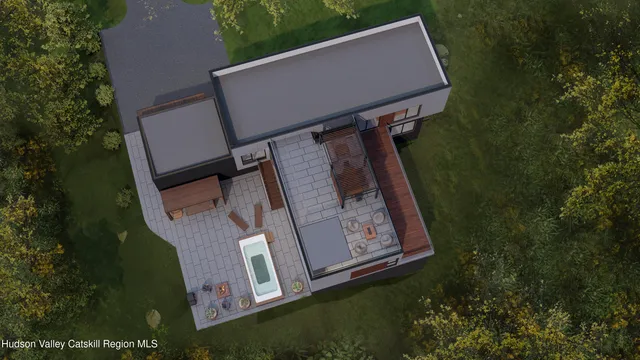 a view of a house with backyard and garden