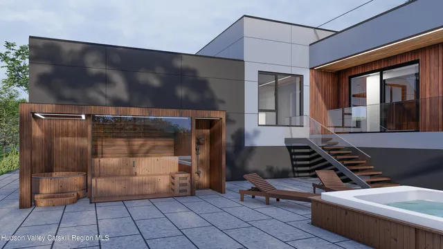 a bathroom with a bathtub and a window