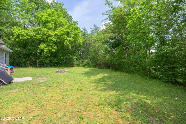 a view of yard with swimming pool and green space