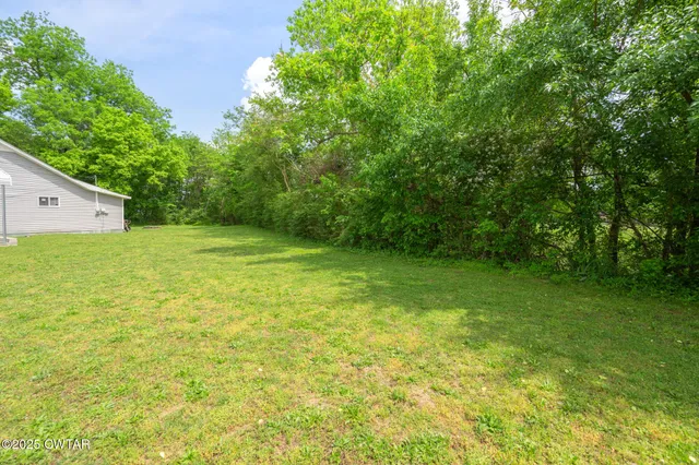 a view of a big yard with large trees