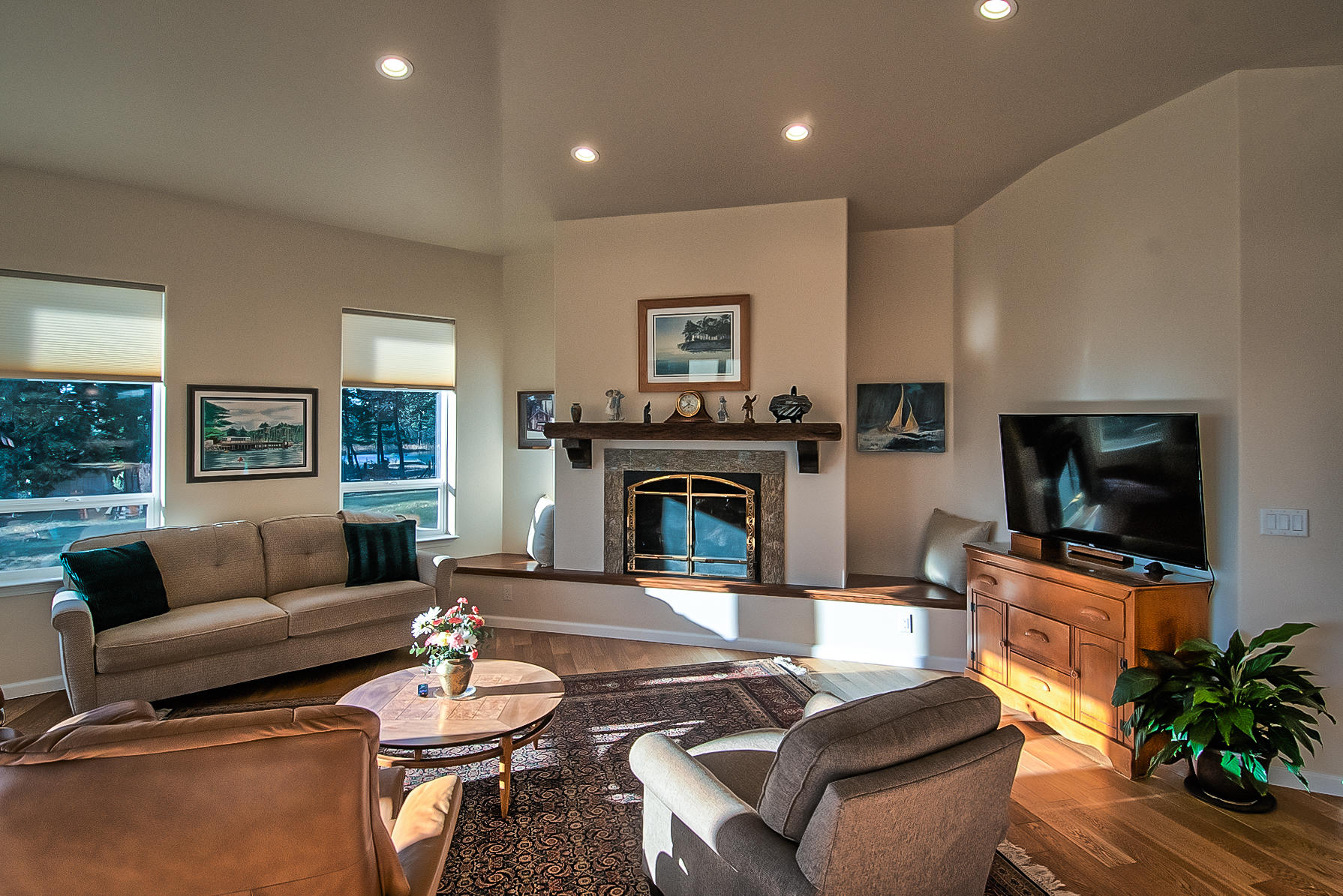 32505 Forwards Ml Road Manton, CA 96059 - Photo 42 of 70 a living room with furniture a flat screen tv and a fireplace