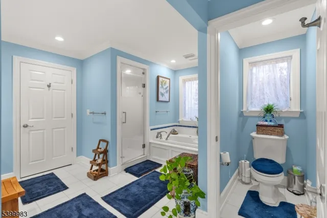 a living room with a couch and a potted plant