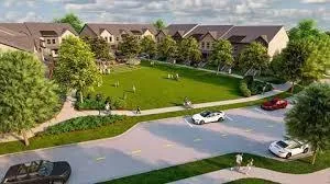 a view of a patio with dining table and chairs