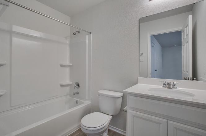 148 Spotted Rail Ridge Leander, TX 78641 - Photo 25 of 31 A well-appointed bathroom offers a clean tub, shower, and a pristine vanity.