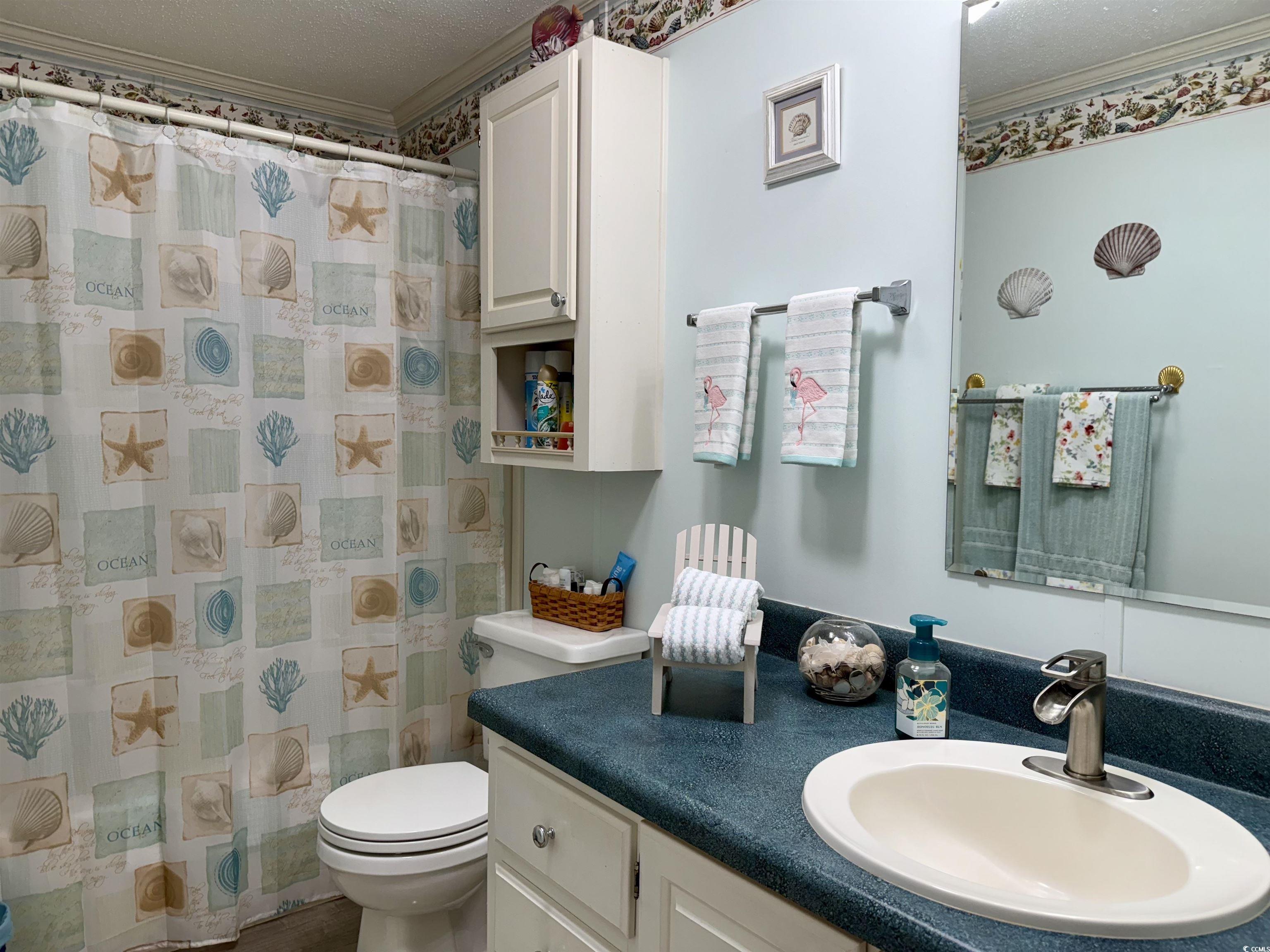 1506 Mason Circle Surfside Beach, SC 29575 - Photo 13 of 33 Bathroom featuring crown molding, vanity, and a shower with curtain