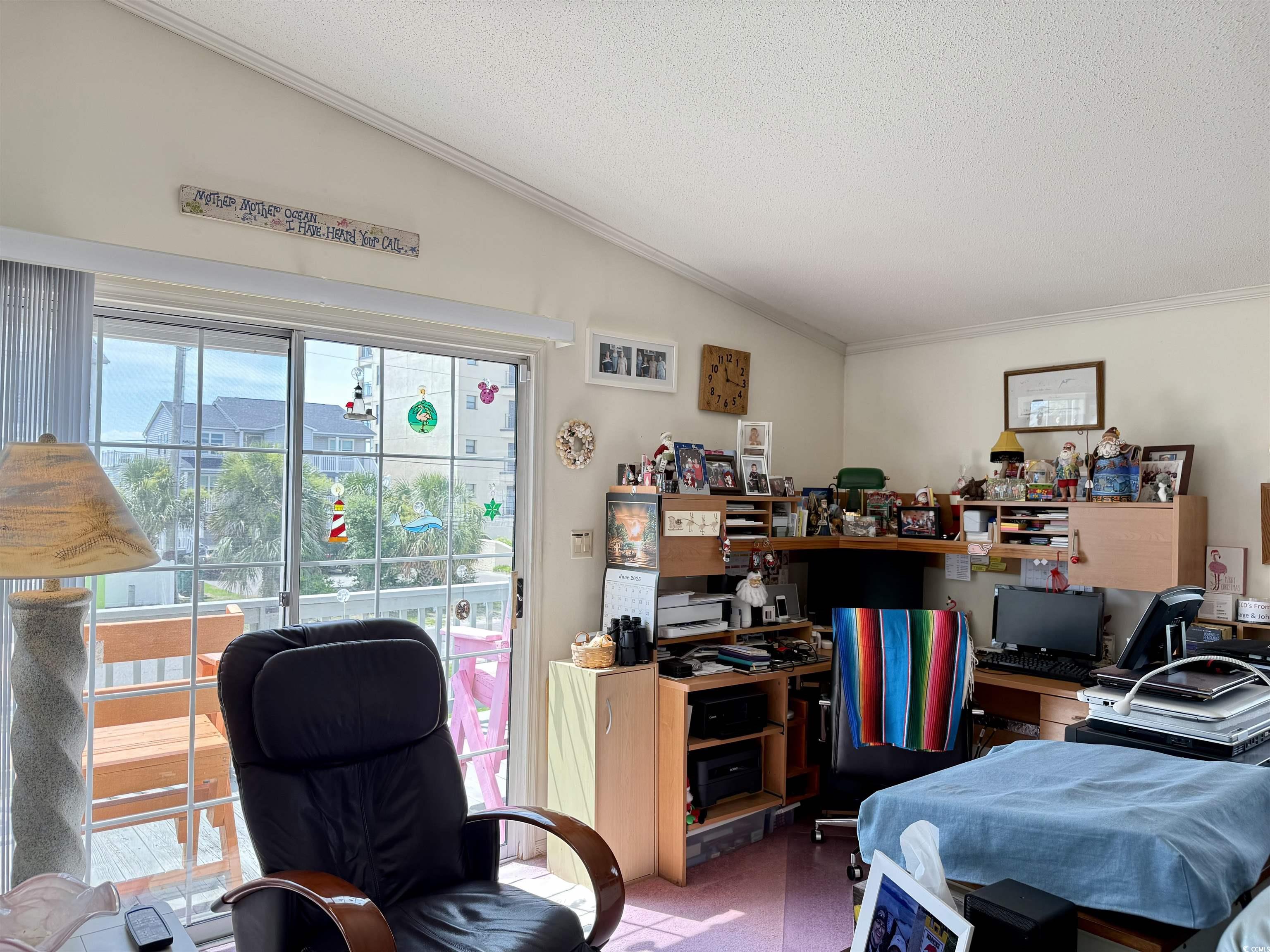 1506 Mason Circle Surfside Beach, SC 29575 - Photo 6 of 33 Office featuring crown molding, vaulted ceiling, and a textured ceiling