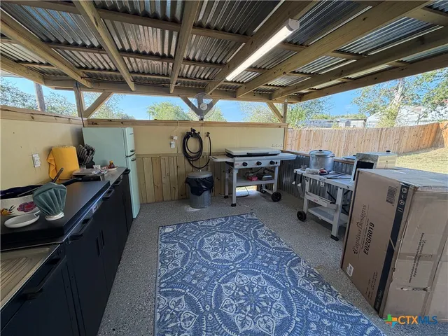 a storage room with furniture