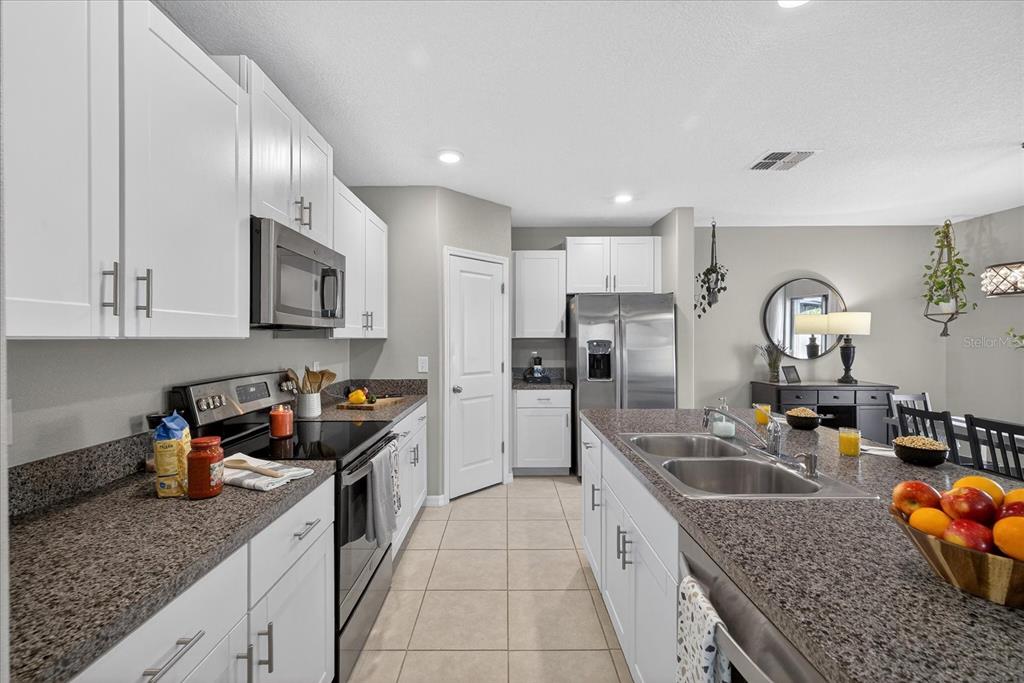 6115 Apple Snail Avenue New Port Richey, FL 34653 - Photo 5 of 59 a kitchen with granite countertop a sink a stove and refrigerator