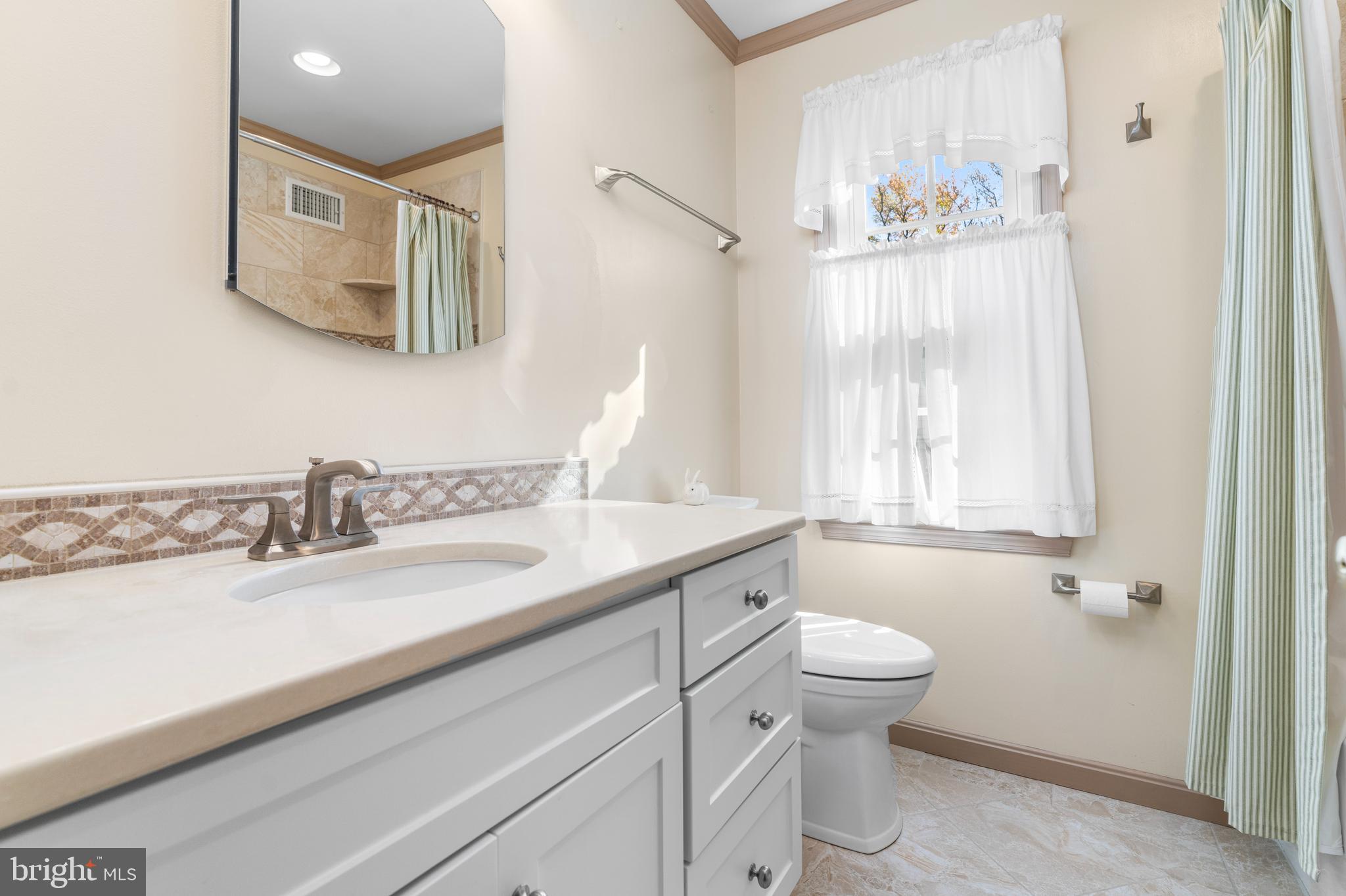 2110 Sandy Court Crofton, MD 21114 - Photo 24 of 50 a bathroom with a granite countertop sink a toilet and a mirror