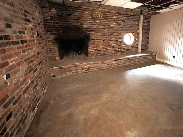 a view of a fireplace with a door