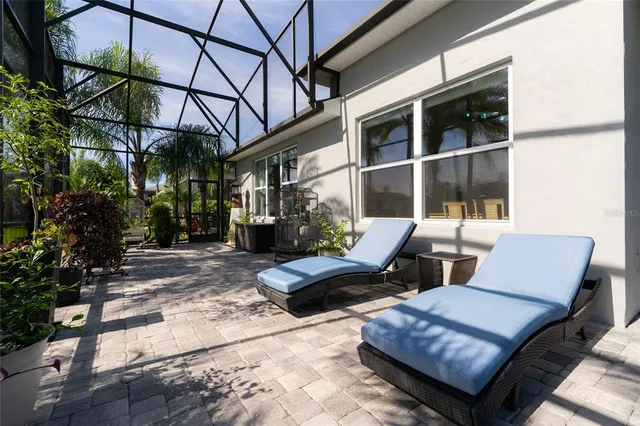 a view of a swimming pool with an ocean view