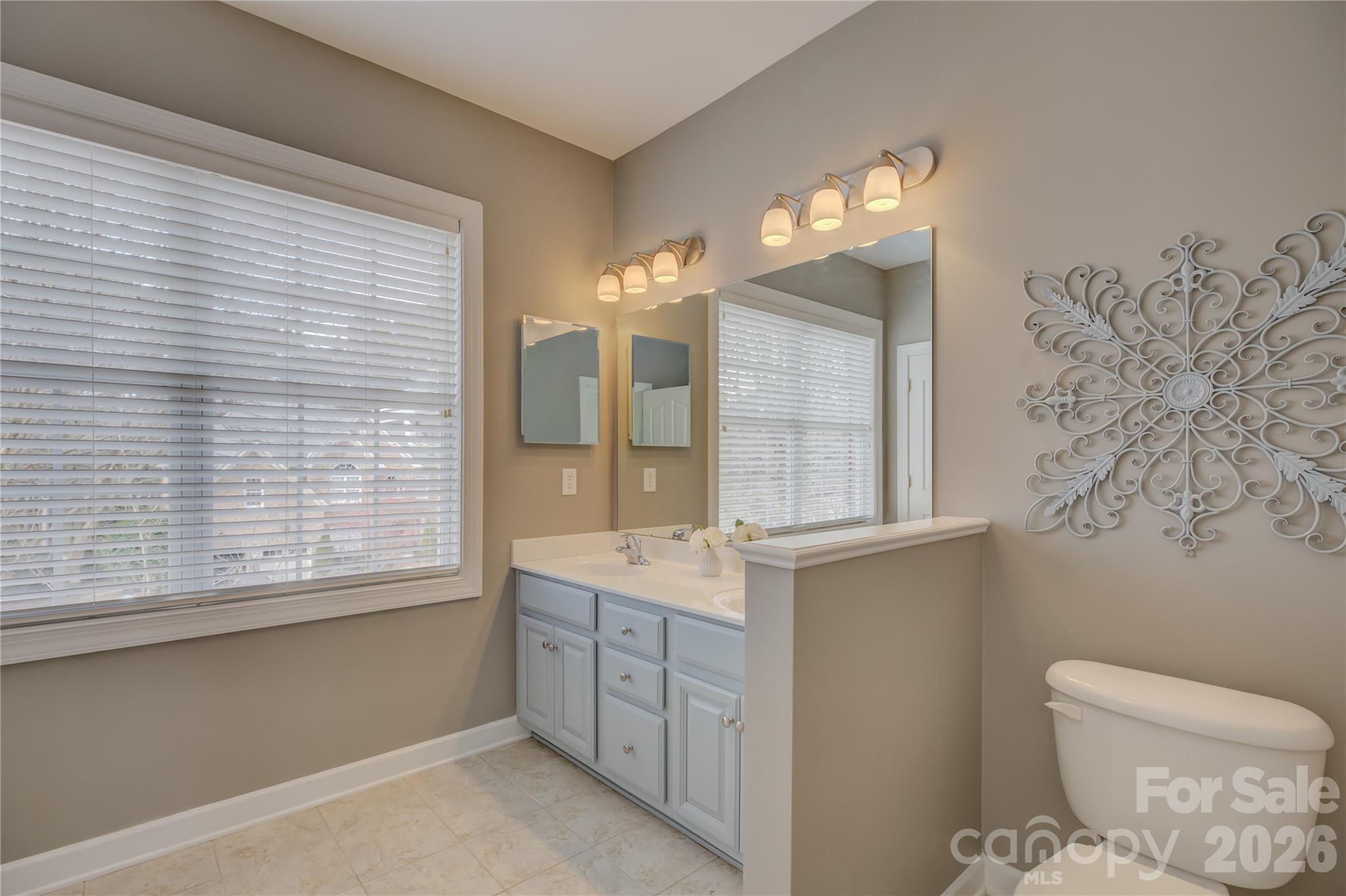 16624 Turtle Point Road Charlotte, NC 28278 - Photo 31 of 46 a bathroom with a sink toilet and large mirror