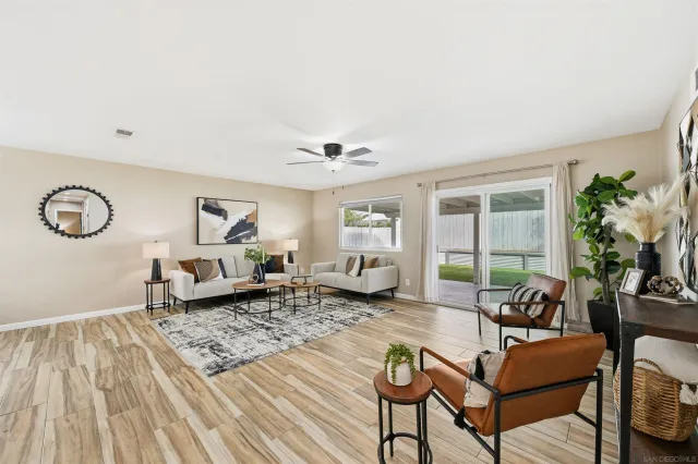 a living room with furniture