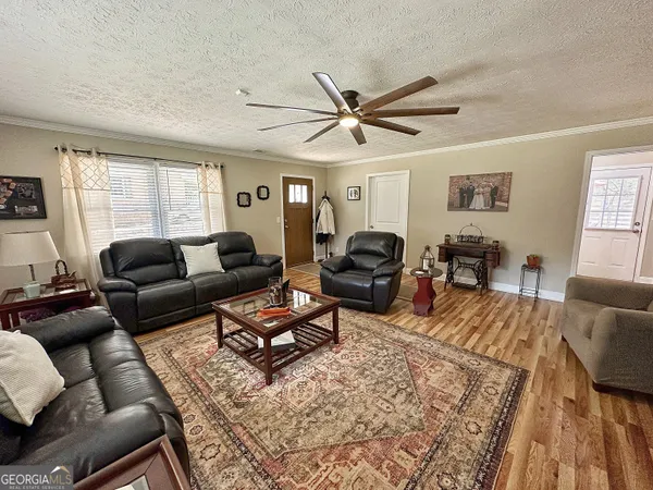 a living room with furniture or couch and a window