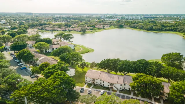 a view of a lake with a city