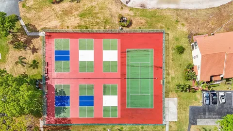 an aerial view of swimming pool