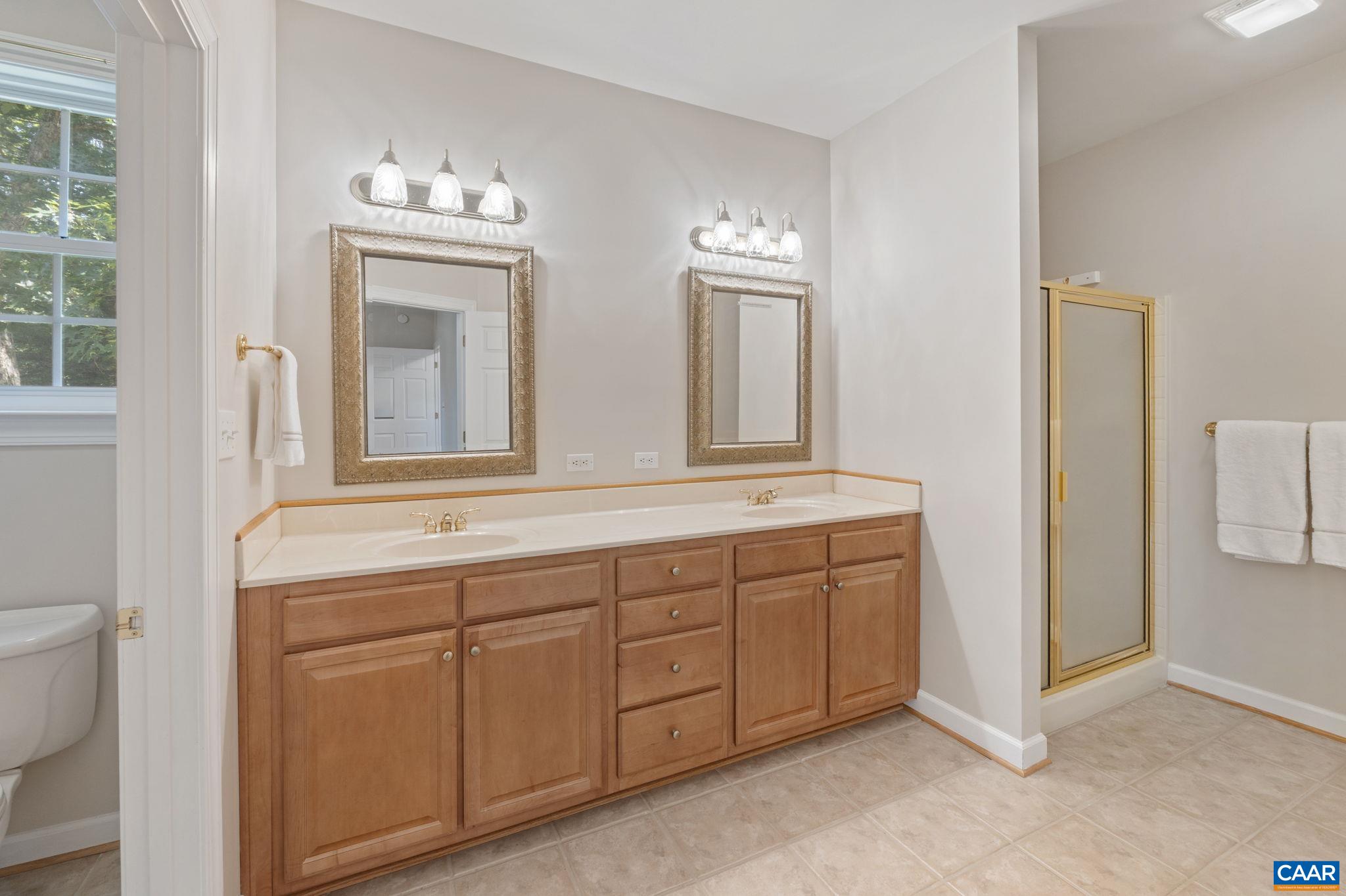 680 Explorers Road Charlottesville, VA 22911 - Photo 18 of 46 a bathroom with double vanity sink a mirror and a toilet