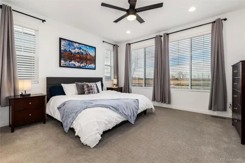 a bedroom with a bed and a closet