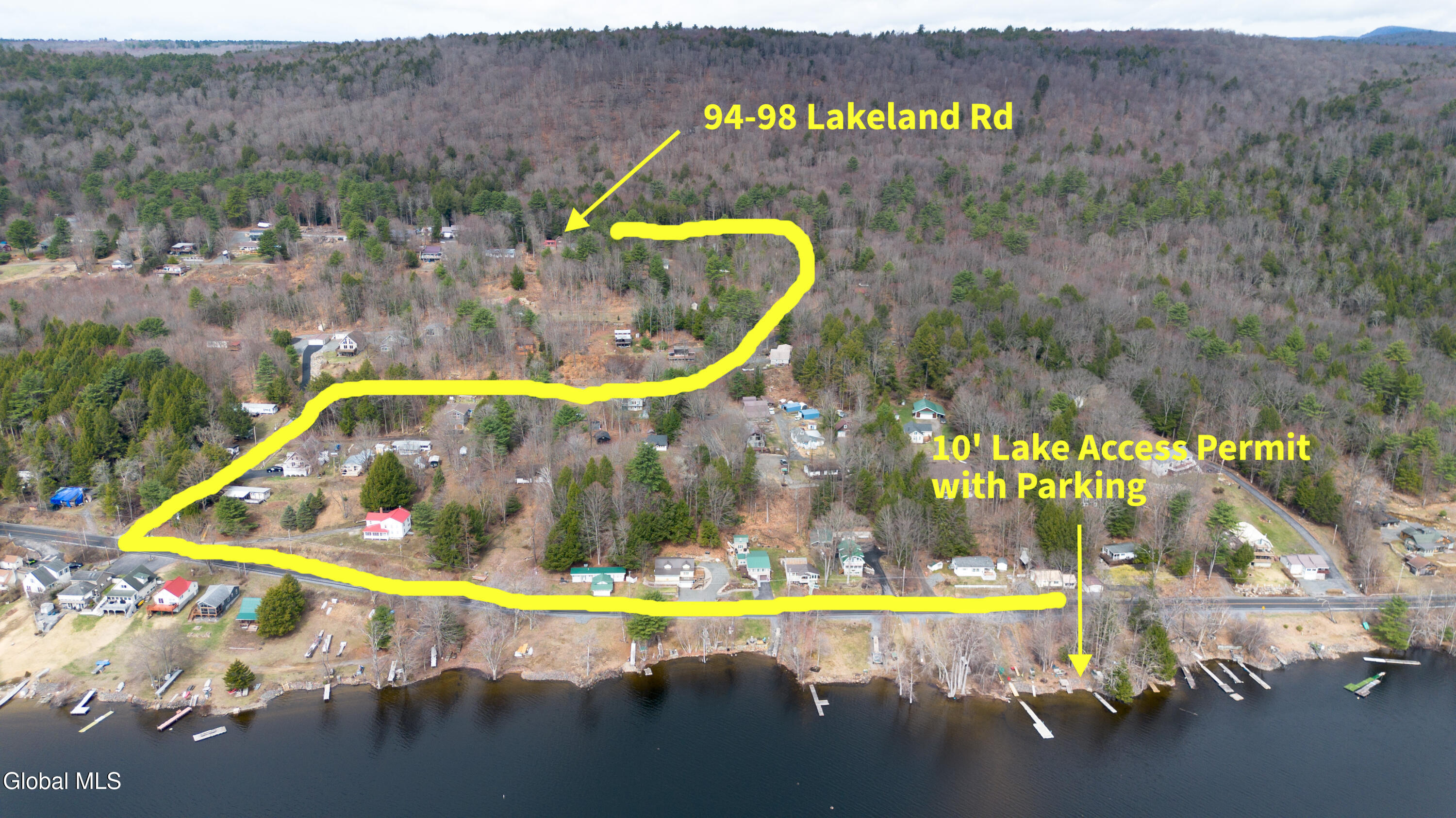 94-98 Lakeland Road Hadley, NY 12835 - Photo 26 of 26 aerial from lake with labels