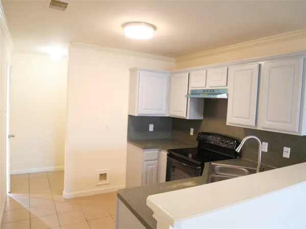 a kitchen with a sink a stove and cabinets