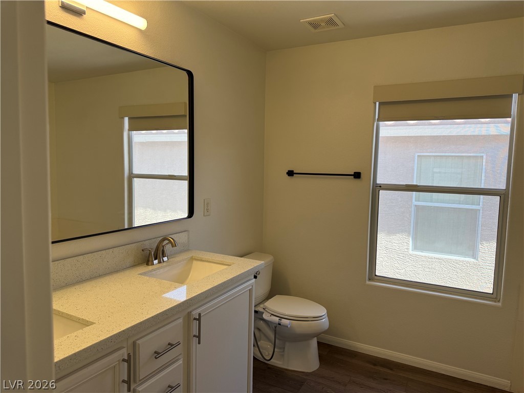 1141 Cathedral Ridge Street Henderson, NV 89052 - Photo 54 of 77 This bright bathroom features ample natural light and a functional double vanity with modern fixtures.
