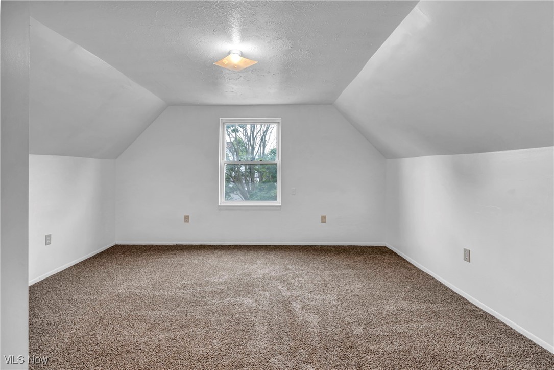 3566 Sykora Road Cleveland, OH 44105 - Photo 25 of 32 Additional living space featuring carpet flooring, lofted ceiling, and a textured ceiling