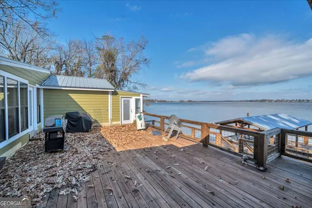 a small pool covered with tall trees