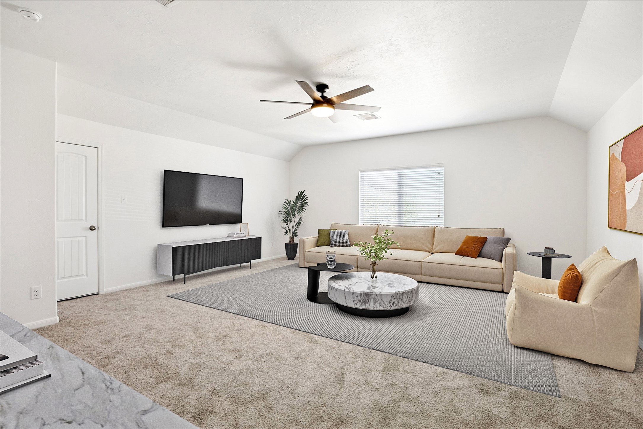 8115 Aleppo Pine Lane Cypress, TX 77433 - Photo 21 of 32 a living room with furniture a flat screen tv and a chandelier