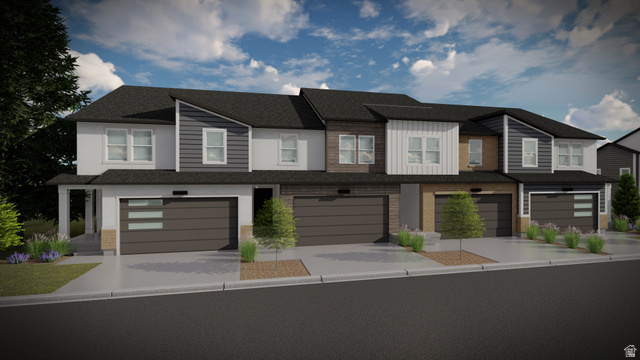 Contemporary multi-unit residence with varied façade treatments including horizontal and vertical siding