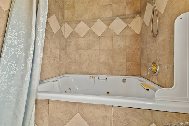 a bathroom with a bathtub