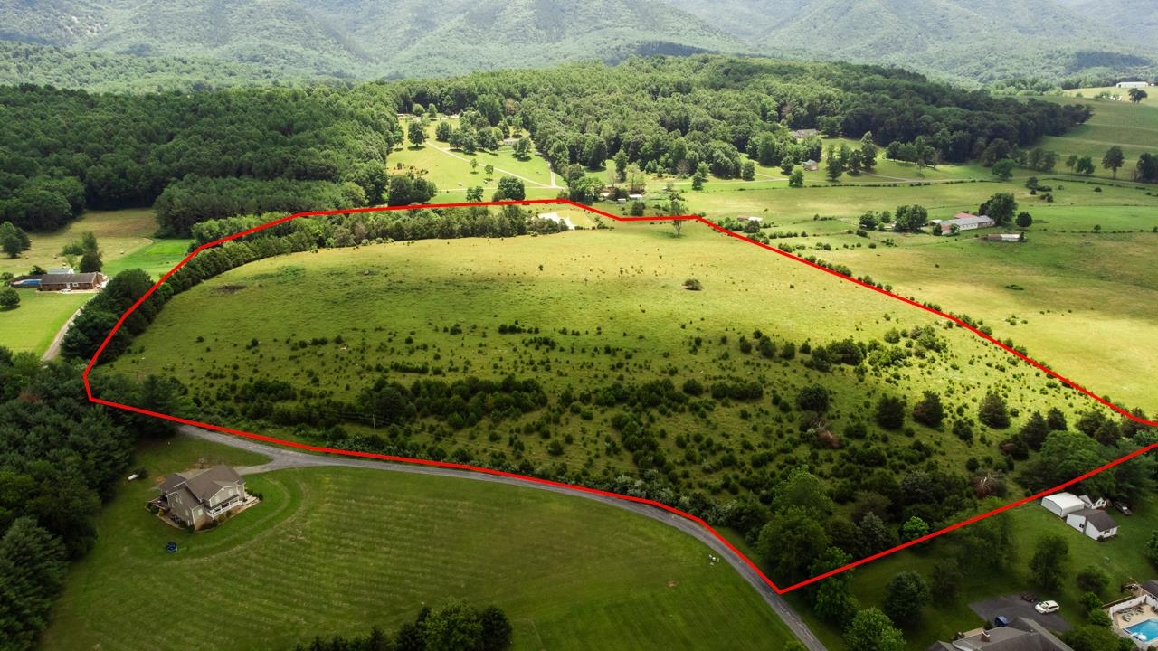 an aerial view of a golf course with a garden
