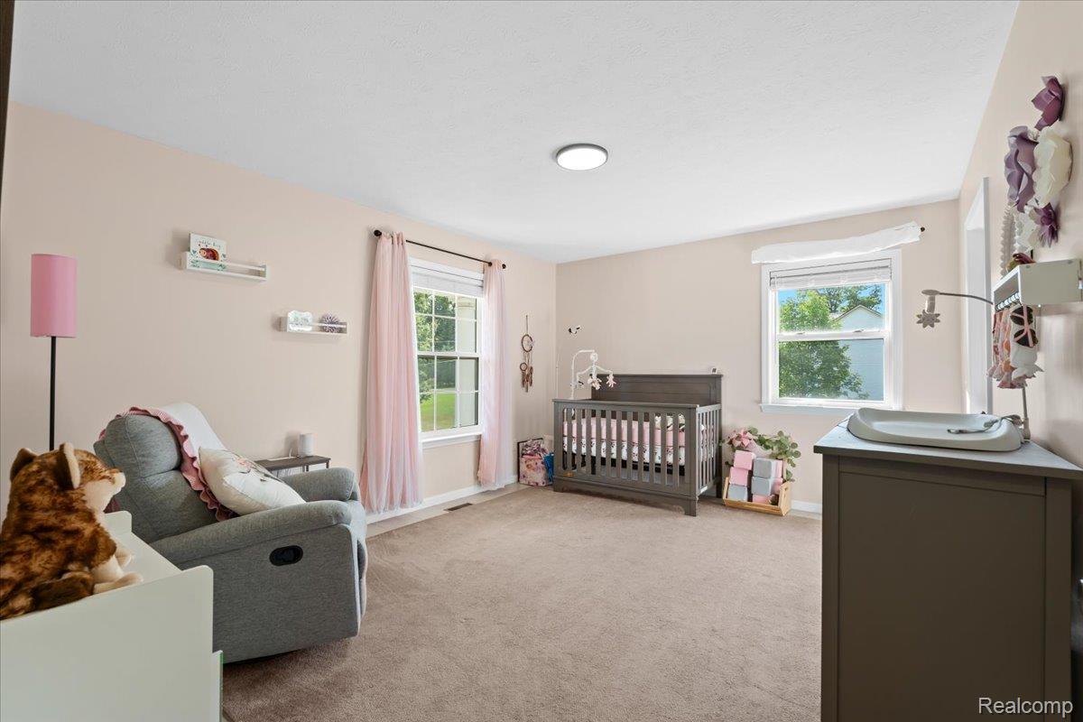 3778 Warner Road Howell, MI 48855 - Photo 19 of 38 Bedroom with multiple windows, a crib, and light carpet