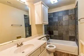 a bathroom with a sink a toilet and a bathtub