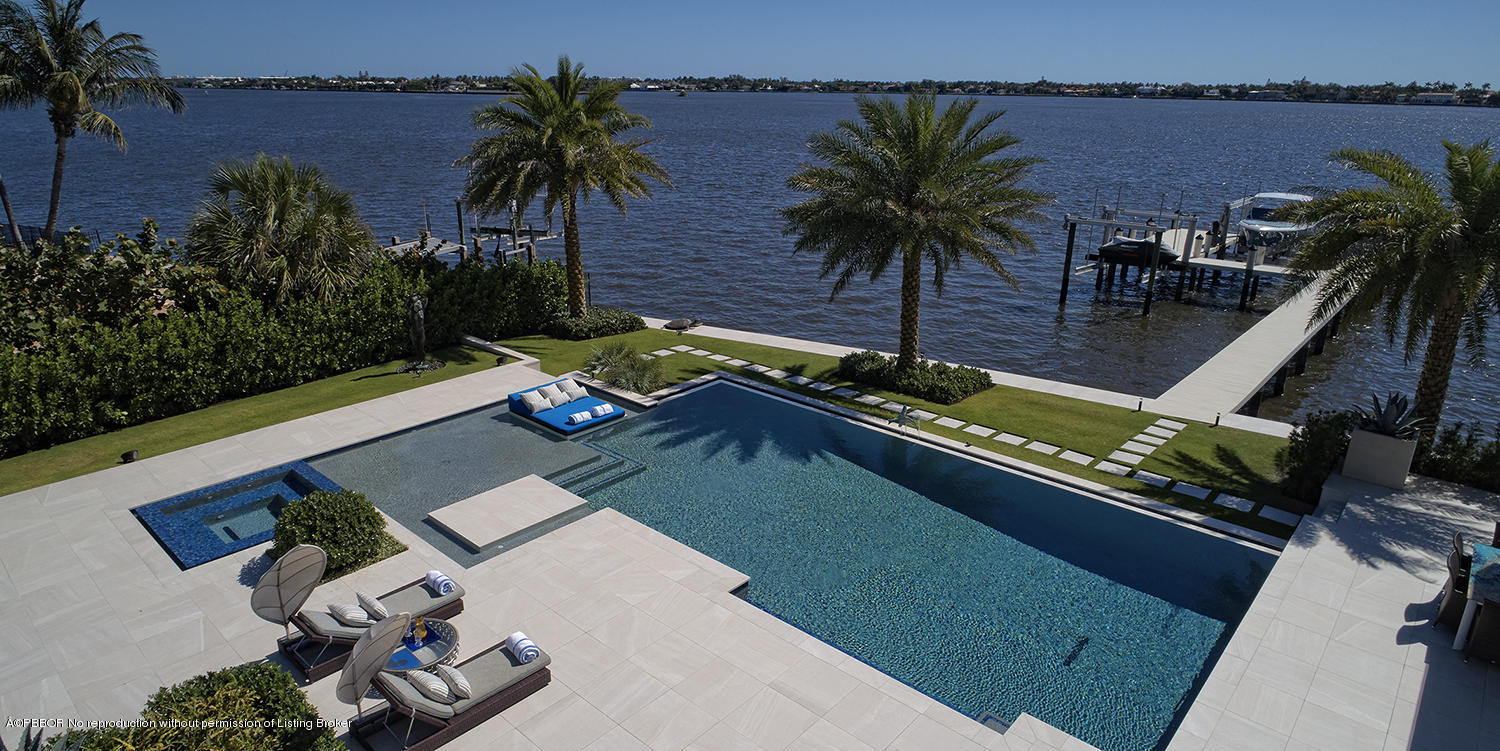 an ocean view with seating space