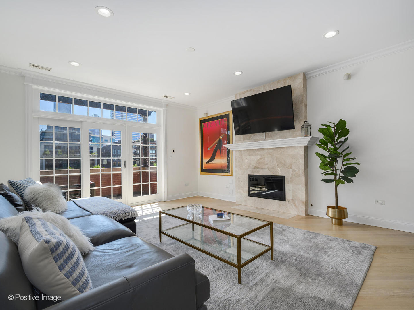 106 South Sangamon Street, Unit 4S Chicago, IL 60607 - Photo 8 of 28 a living room with furniture a fireplace and a flat screen tv