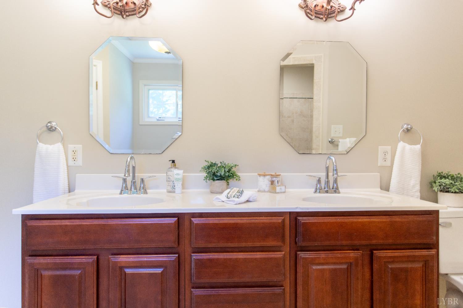 549 Thrashers Creek Road Amherst, VA 24521 - Photo 30 of 66 a bathroom with a double vanity sink and a mirror