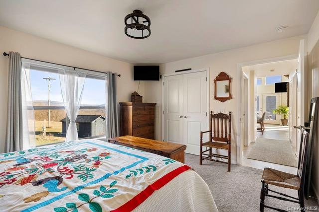 130 Hanley Road Fleischmanns, NY 12430 - Photo 16 of 39 a bedroom with a bed and a chandelier